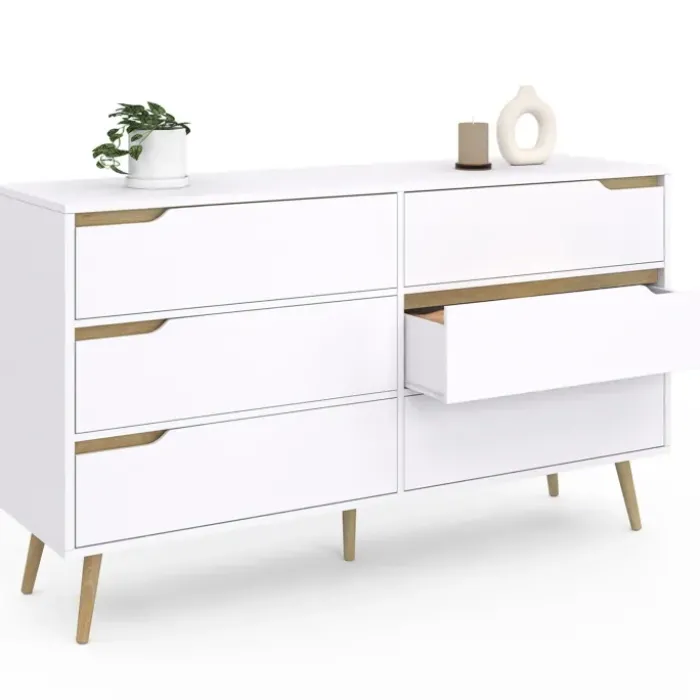 Grande commode blanche scandinave avec 6 tiroirs