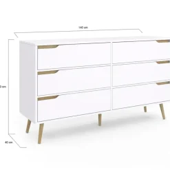 Grande commode blanche scandinave avec 6 tiroirs