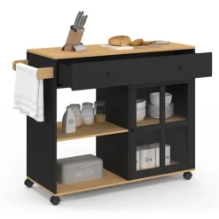 Grande desserte de cuisine avec placard vitré bois et noir