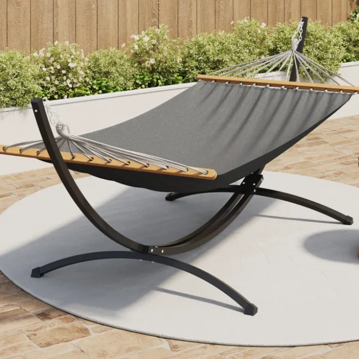 Hamac XL avec support métal noir et toile gris anthracite