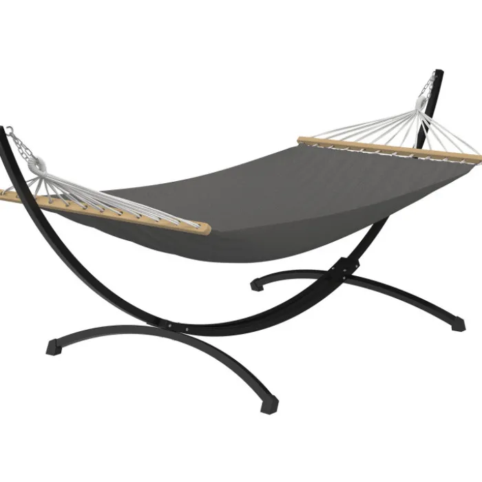 Hamac XL avec support métal noir et toile gris anthracite