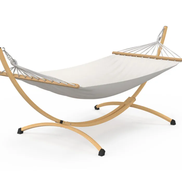 Hamac XL avec support métal effet bois et toile écrue