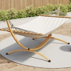 Hamac XL avec support métal effet bois et toile écrue