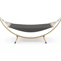 Hamac XL avec support métal effet bois et toile grise