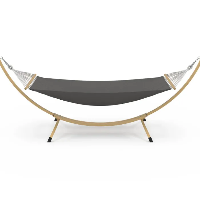 Hamac XL avec support métal effet bois et toile grise