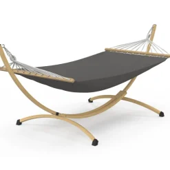 Hamac XL avec support métal effet bois et toile grise