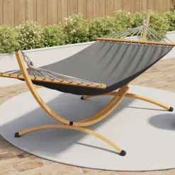Hamac XL avec support métal effet bois et toile grise