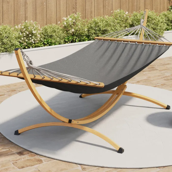 Hamac XL avec support métal effet bois et toile grise