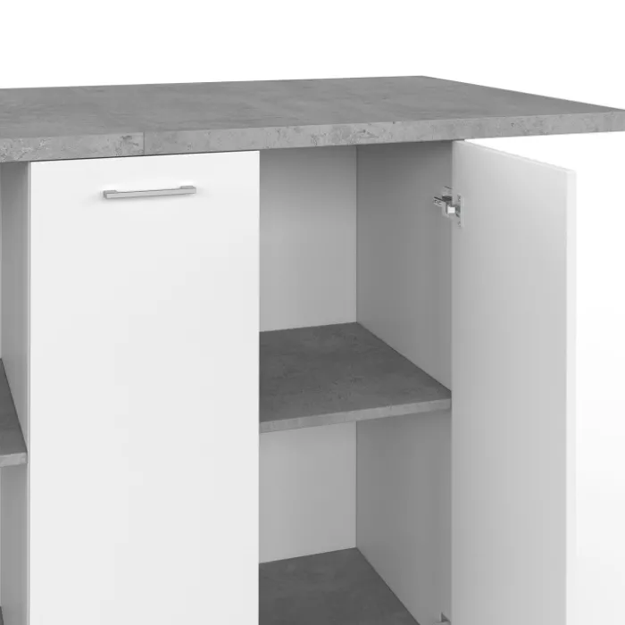 Ilot central 140 cm 4 personnes bois blanc avec plan de travail effet béton