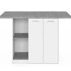 Ilot central 140 cm 4 personnes bois blanc avec plan de travail effet béton