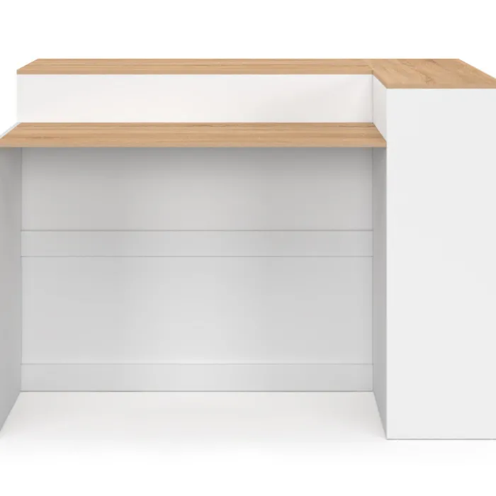 Ilot central 130 cm 2 personnes double plateau bois blanc avec plan de travail façon hêtre