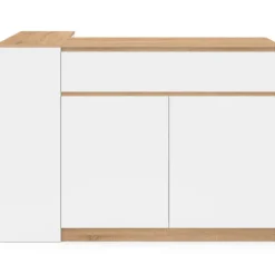 Ilot central 130 cm 2 personnes double plateau bois blanc avec plan de travail façon hêtre