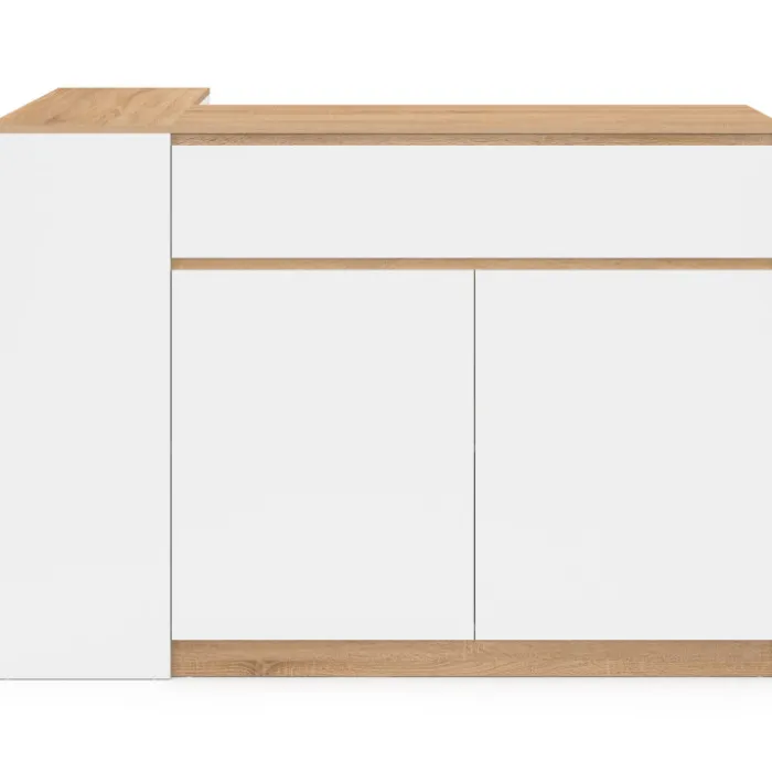 Ilot central 130 cm 2 personnes double plateau bois blanc avec plan de travail façon hêtre