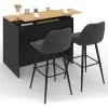 Ilot central 110 cm avec tablette relevable rectangulaire bois noir et façon hêtre