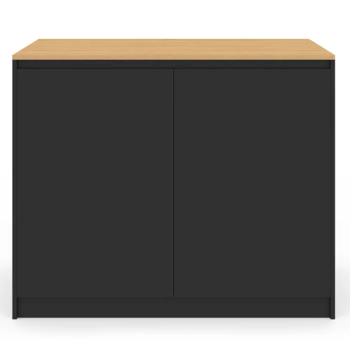 Ilot central 110 cm avec tablette relevable rectangulaire bois noir et façon hêtre