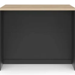 Ilot central 110 cm casserolier 3 tiroirs bois noir avec plan de travail façon hêtre