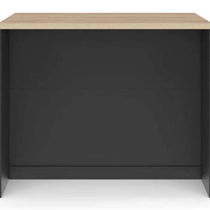 Ilot central 110 cm casserolier 3 tiroirs bois noir avec plan de travail façon hêtre