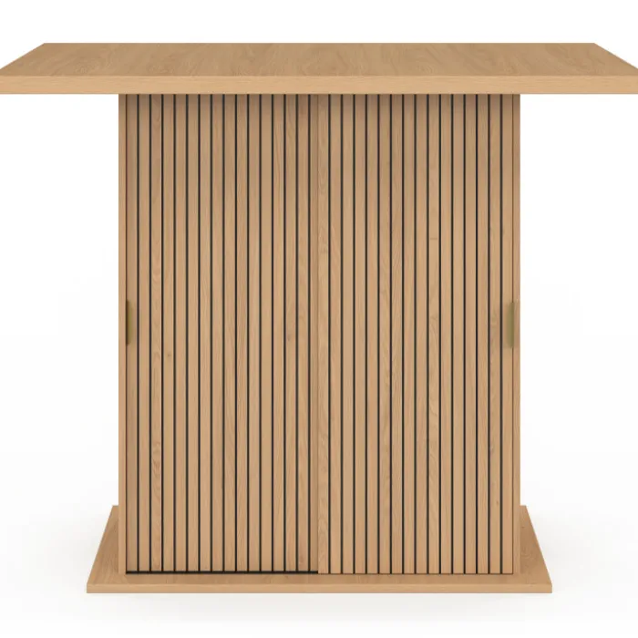 Ilot central 4 personnes 110 cm pied central avec rangement effet lattes tasseau de bois