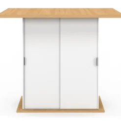 Ilot central 4 personnes 110 cm pied central avec rangement bois blanc avec plan de travail façon hêtre