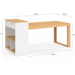 Ilot central avec table à manger 5 personnes GARY 190 cm blanc et plateau bois