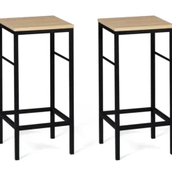 Ilot central avec tabourets bois noir et imitation hêtre 110 cm design industriel
