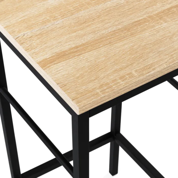 Ilot central avec tabourets bois noir et imitation hêtre 110 cm design industriel