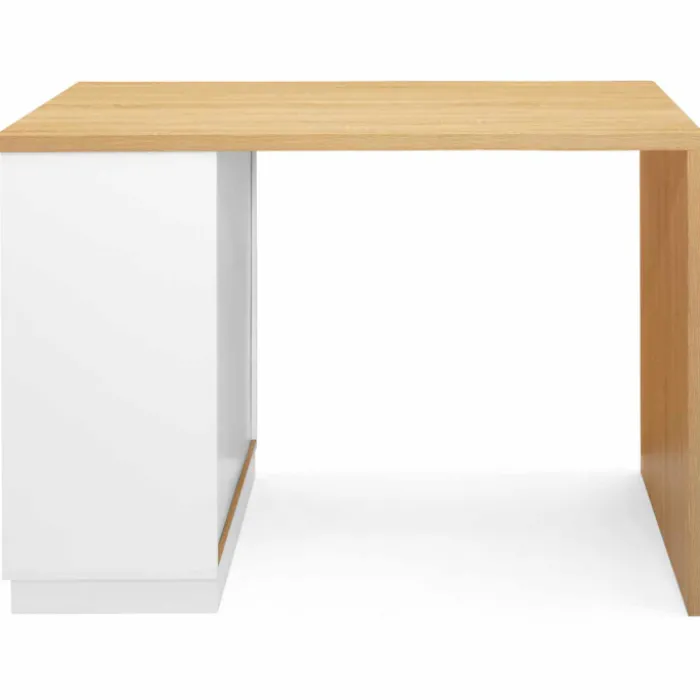 Ilot central blanc et bois 130 cm pour 4 personnes