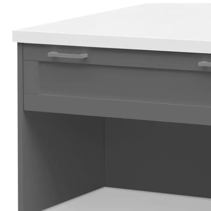Ilot central blanc et gris 130 cm pour 4 personnes