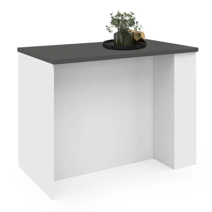 Ilot central bois blanc plan de travail gris anthracite