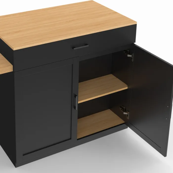 Ilot central bois et noir avec table à manger extensible
