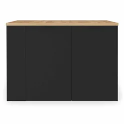 Ilot central bois noir avec plan de travail façon hêtre 120 cm