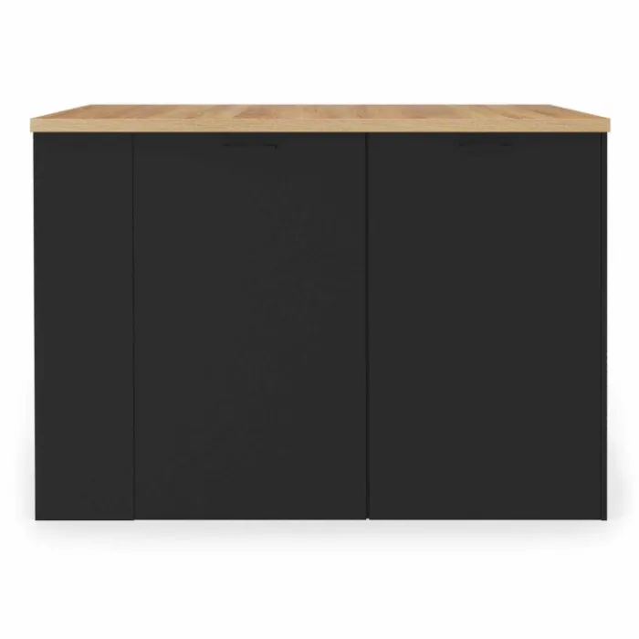 Ilot central bois noir avec plan de travail façon hêtre 120 cm