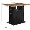 Ilot central bois noir et effet bois foncé 110 cm avec rangements