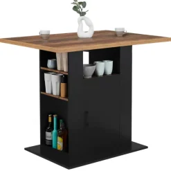 Ilot central bois noir et effet bois foncé 110 cm avec rangements