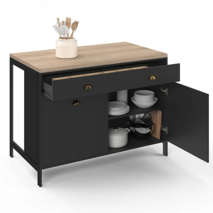 Ilot central cuisine bois et noir 120 cm