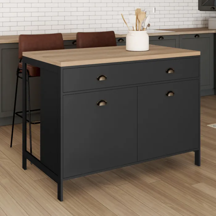 Ilot central cuisine bois et noir 120 cm