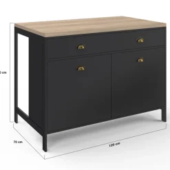 Ilot central cuisine bois et noir 120 cm