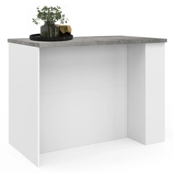 Ilot central de cuisine bois blanc et effet béton
