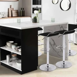 Ilot central effet marbre et noir 130 cm pour 4 personnes
