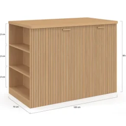 Ilot central JULIETTE 120 cm effet lattes tasseau de bois