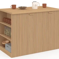 Ilot central JULIETTE 120 cm effet lattes tasseau de bois