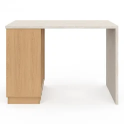 Ilot central mange-debout 4 personnes 130 cm bois et plateau effet travertin