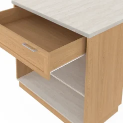 Ilot central mange-debout 4 personnes 130 cm bois et plateau effet travertin