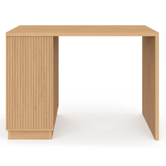 Ilot central mange-debout 4 personnes 130 cm lattes tasseau bois coloris chêne