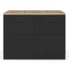 Ilot central mange-debout 120 cm casserolier 6 tiroirs noir et plateau bois