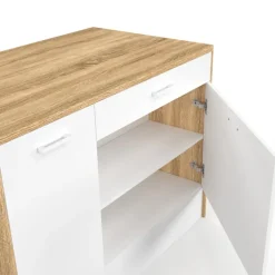 Ilot central maxi capacité de rangement bois et blanc