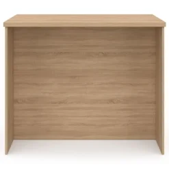 Ilot central portes avec rangements, tiroirs, rangement coulissant et plan de travail façon hêtre et blanc
