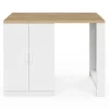 Ilot de cuisine central bois blanc 120 cm avec portes vitrées et rangements