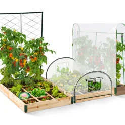 Kit complet 3 carrés potager et serre à tomates + treillis + housse