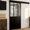 Kit porte coulissante vitrée verre trempé en métal avec MDF